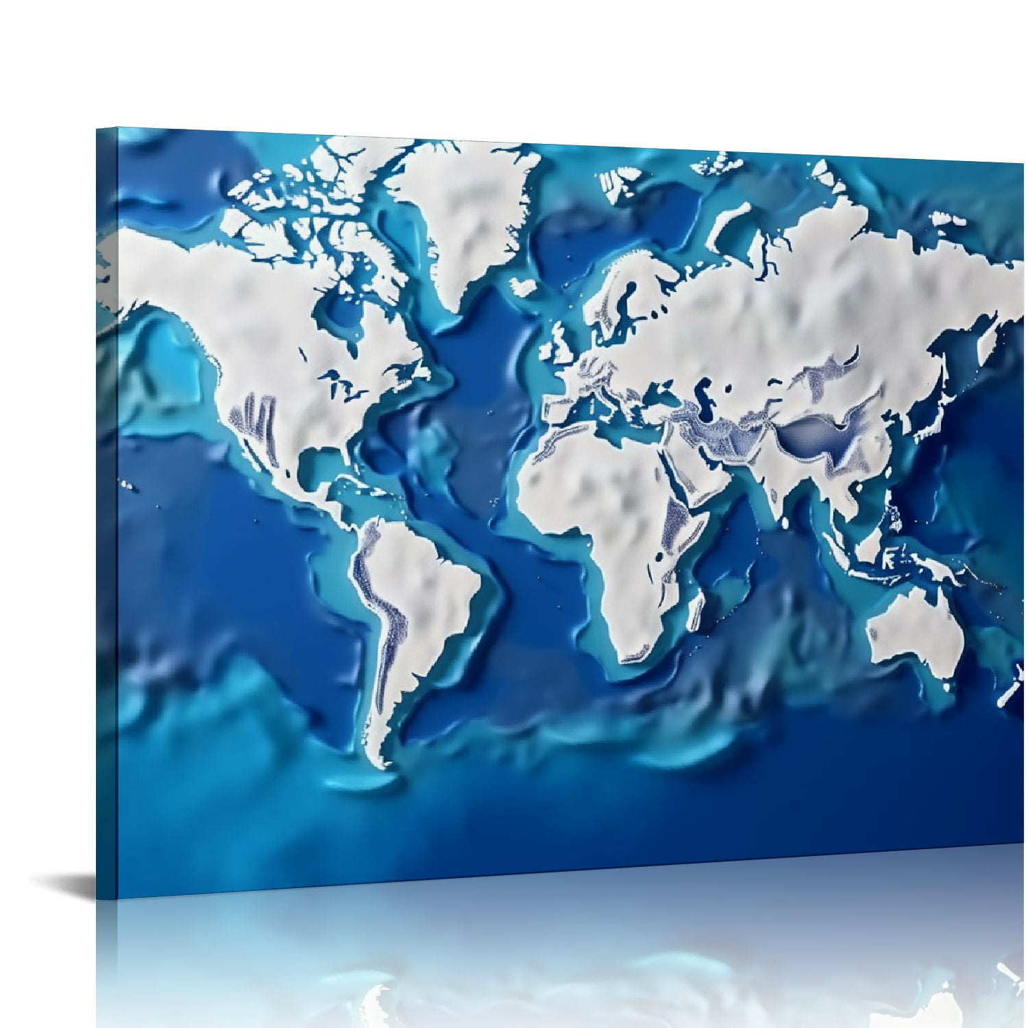 Nawypu World Map Wall Art, World Map Canvas, Blue and White World Map