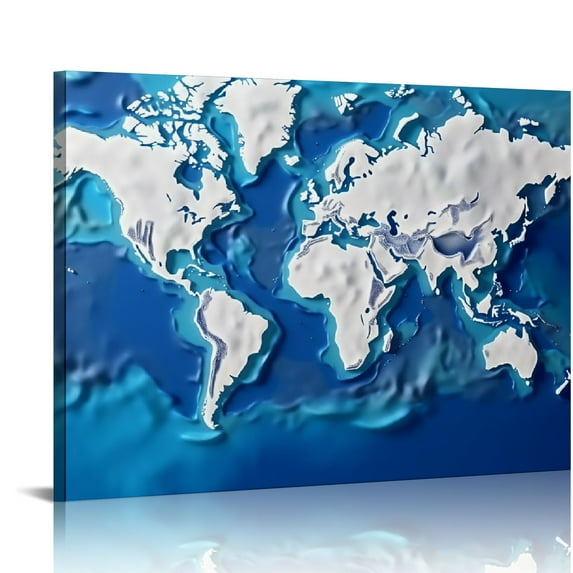 Nawypu World Map Wall Art, World Map Canvas, Blue and White World Map Wall Canvas Art Decor, World Map Wall Decor, Large World Map Poster for Living Room Wall Decor, Office Decor, World Map Canvas