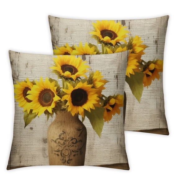 Nawypu YUESHARE Farmhouse Rustic Summer Fall Flower In Vase Wood Board Throw Pillow Cover, Fall Summer Lover Gifts For Home Room Bed Sofa Decorations Decor 2pc 12x12in