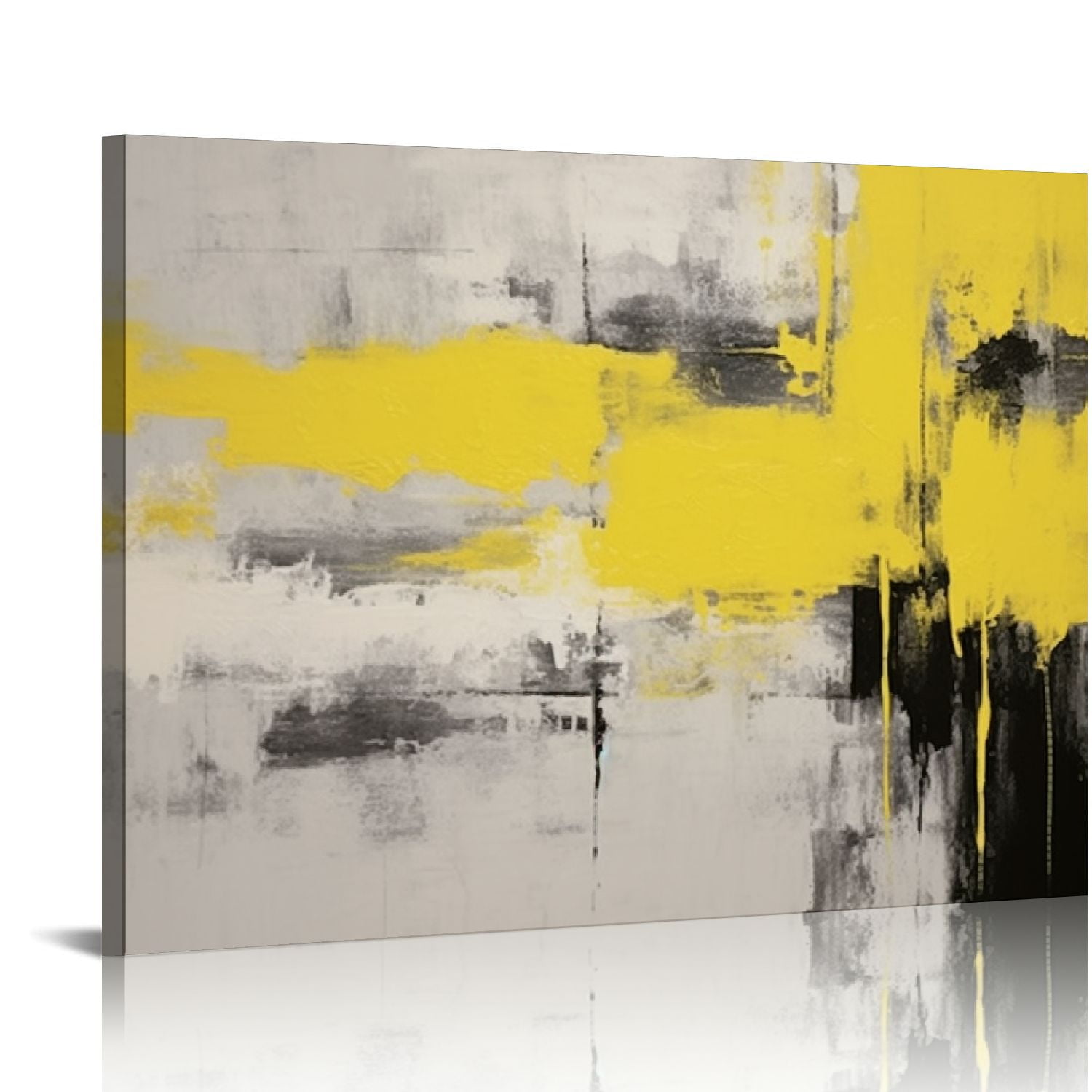Nawypu Yellow Black and Gray Wall Decor Abstract Wall Art Paintings
