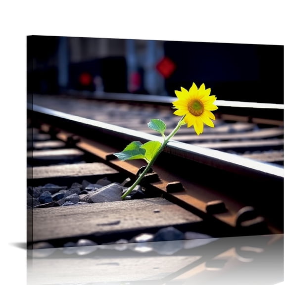 Nawypu Yellow Flower On Railway Track Poster Canvas Prints Wall Art For Home Office Decorations With Framed