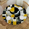 thumbnail image 1 of Nawypu  Yellow Geometric Pattern Fitted Round Tablecloth Waterproof Table Cloth with Elastic Edge Wipe Clean Table Cover for Indoor Outdoor, 1 of 7