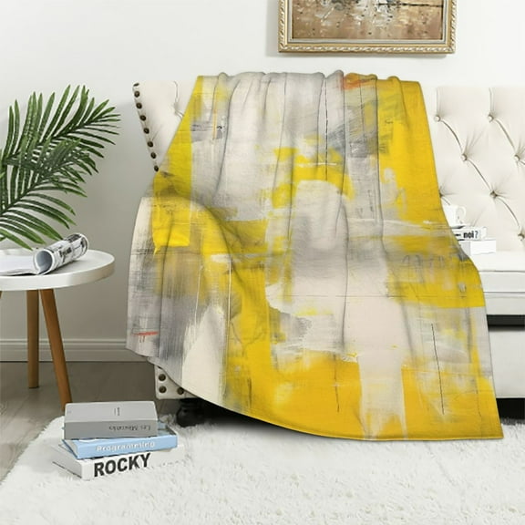 Nawypu Yellow Gray Abstract Art Style Blanket Soft Flannel Colorful Decorative Throw Blanket Holiday Square Birthday Blanket for Easter Gifts Home Couch Sofa Bed Room  Blanket