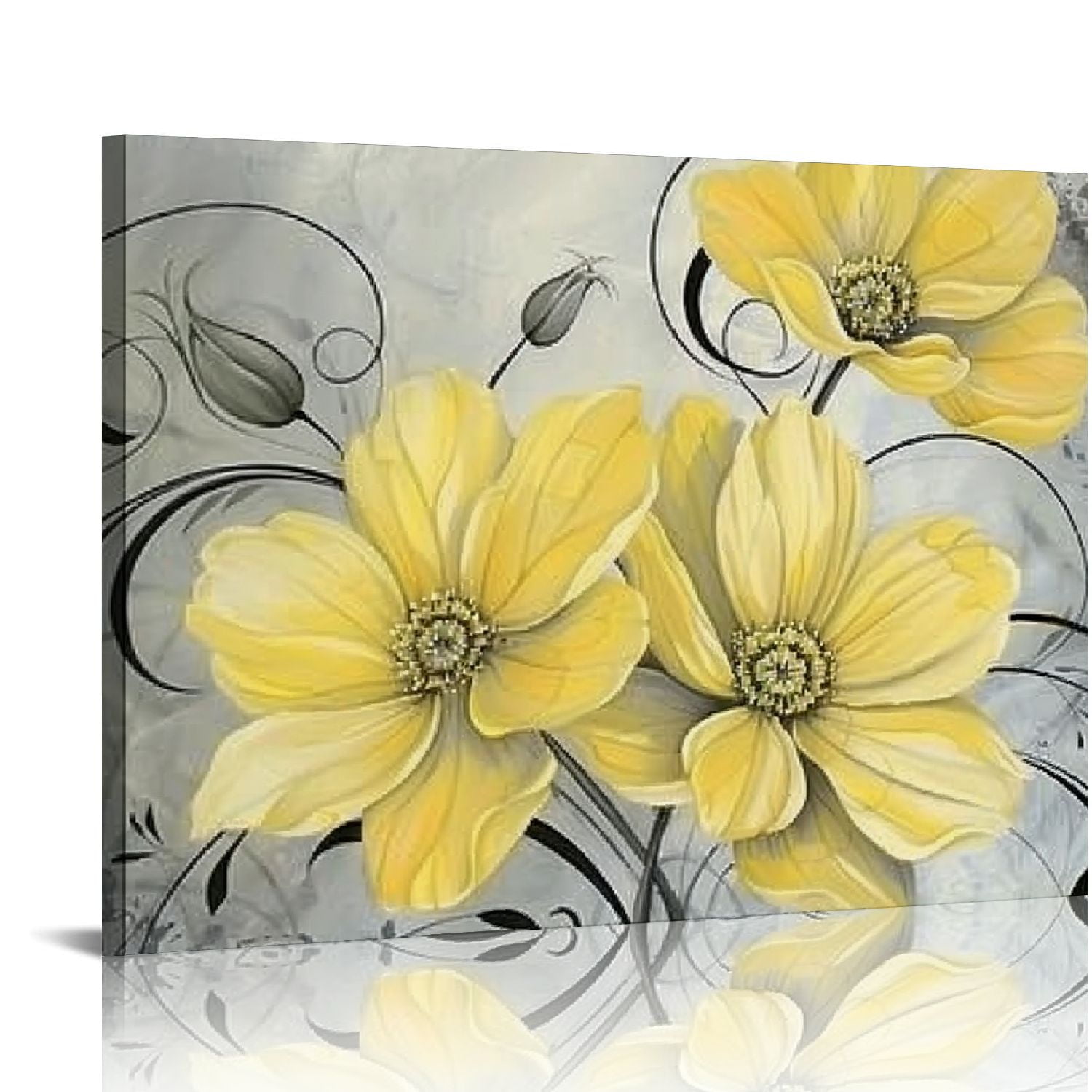 Nawypu Yellow Gray Wall Art Canvas Flowers Birds Wall Decor for Living