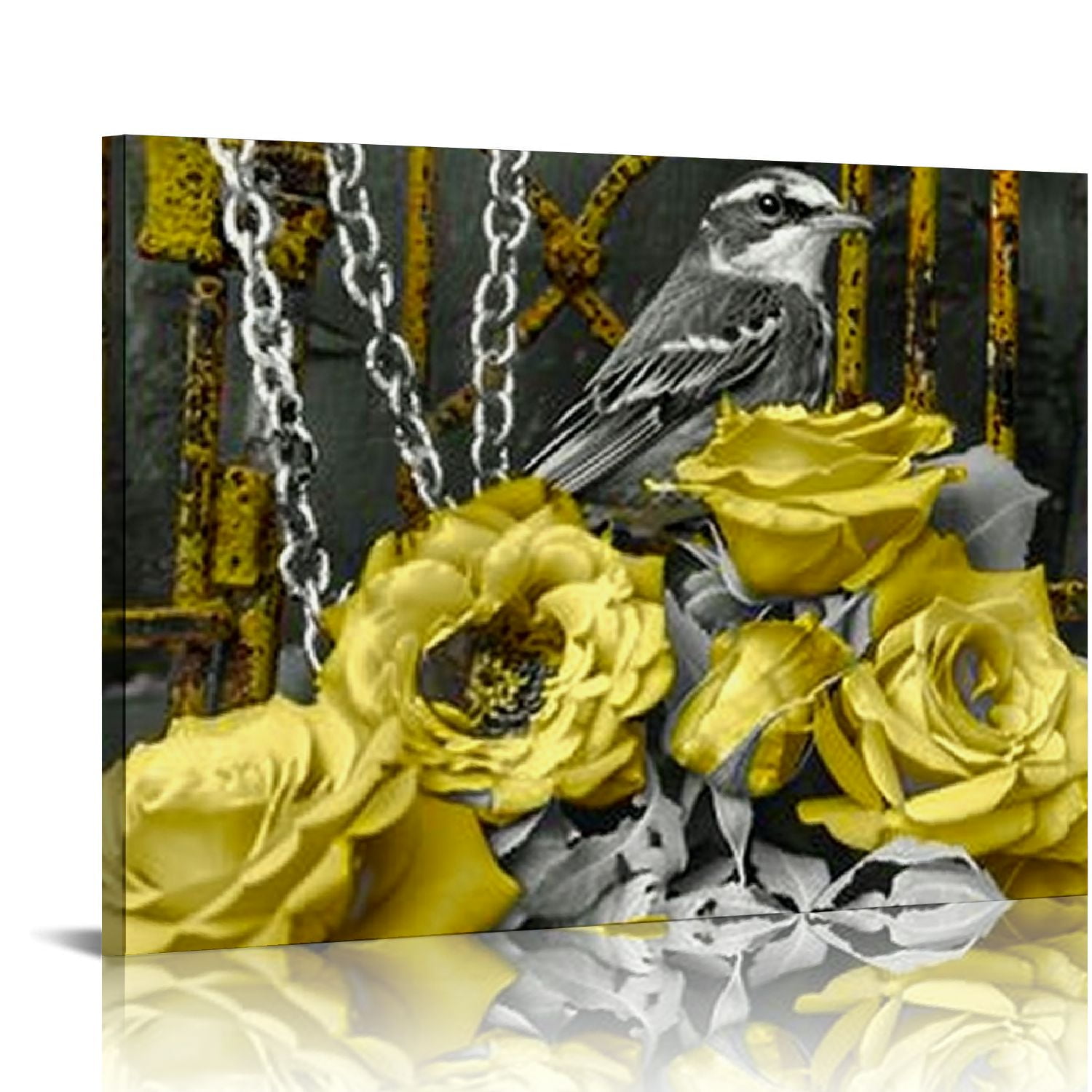 Nawypu Yellow and Grey Rose Wall Art Bedroom Bathroom Decor Yellow ...