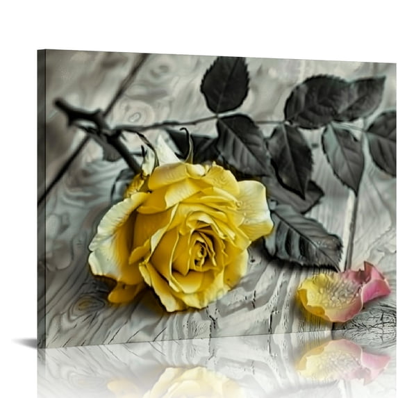 Nawypu  Yellow Room Decor for Living Room Rose Flower Canvas Wall Art Yellow and Grey Wall Decor Bathroom Accessories Rustic Floral Pictures Prints Posters Modern Artwork Home Decoration