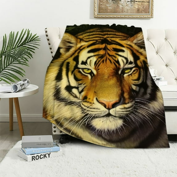 Nawypu Yellow Siberian Tiger Blanket Animal Art Painting Soft Fluffy Throw for Couch Sofa Bed
