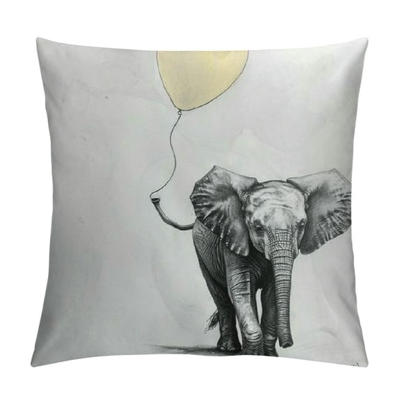 Nawypu Yellow Style Pillowcase Inspirational Quote Words Animal Fruit Pattern Home Decorative Super Soft Throw Pillow Case Cushion Cover(Elephant with Balloon)