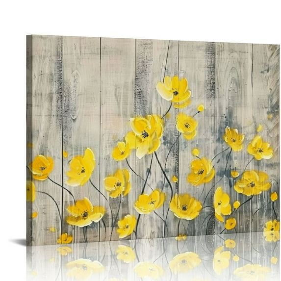 Nawypu Yellow Wall Art Bedroom Farmhouse Decor Flower Rustic Pictures Bathroom Floral Gray Canvas Paintings Grey Prints Artwork Living Room Home Decoration Gifts