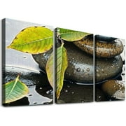 Nawypu Zen Bathroom Decor Meditation 3Pcs Canvas Wall Art, Water Stone and Green Plants Pictures for Yoga Spa and Office Calming, Relaxing Wall Art for Office Bedroom Living Room