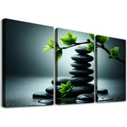 Nawypu Zen Bathroom Decor Meditation Canvas Wall Art, Water Stone and Green Plants Pictures for Yoga Spa and Office Calming, Relaxing Wall Art for Office Bedroom Living Room Set of 3