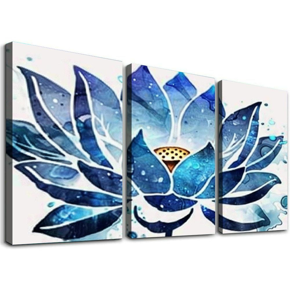 Nawypu Zen Canvas 3Pcs Wall Art Yoga SPA Room Decor Blue Zen Yoga Lotus