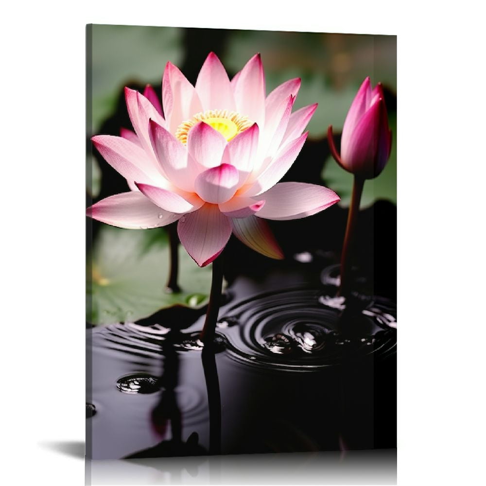 Nawypu Zen Canvas Wall Art Pink Lotus Flower Paintings Black White and ...