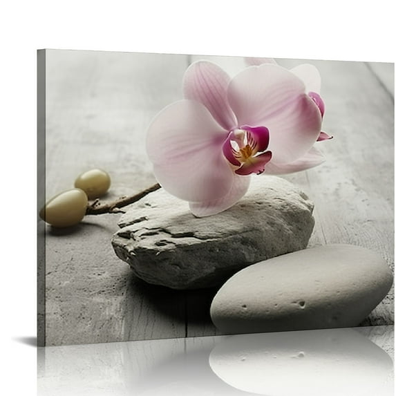 Nawypu Zen Stones Canvas Wall Art Prints Floral Picture Artwork for Bathroom Bedroom Yoga Spa Room Decor