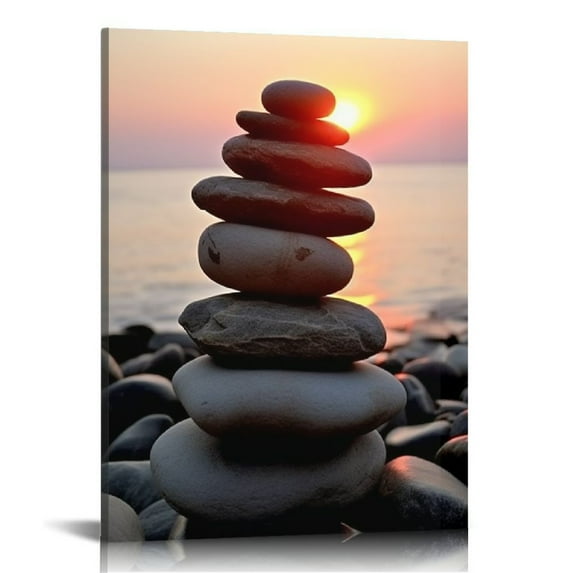 Nawypu Zen Wall Art Stone Sunrise Pictures Wall Decor Zen Room Decor Canvas Print Yoga Spa Meditation Painting Home Decorations Artwork For Spiritual Room Office Living Room Bathroom