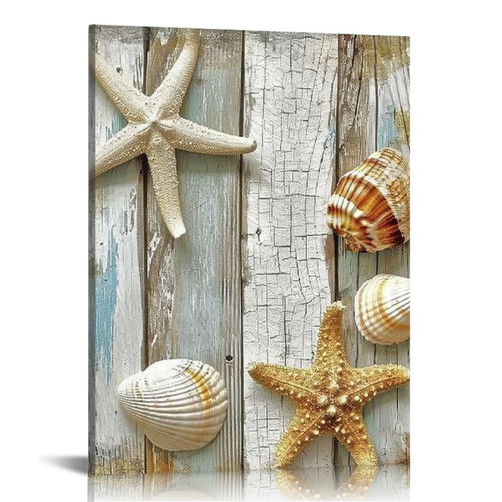 Nawypu bathroom decor sea shells Vintage Beach Scene with Sea Life on ...