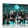 thumbnail image 1 of Nawypu canvas wall art blue sea New York paintings Wall Art,Black and White Stretched wall art for bedroom artwork Canvas Art Prints, Wall Decoration Painting bedroom wall decor Office, Ready to Hang, 1 of 4