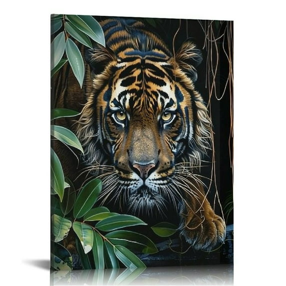 Nawypu king and Queen of Leopards with Crowns Canvas Wall Art Black and Gold Wild Animal Cheetah Picture Posters African Animal Panther Painting Artwork for Living Room Wall Decor