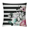 thumbnail image 1 of Nawypu &nbsp;Black White Stripes Pillow Cases Floral Peony Rose Wildflowers Spring Summer Leaves Natural Pillow Sham Throw Pillow Covers One Side Printing Standard Size, 1 of 5