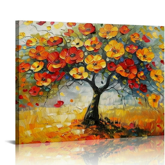 Awypu poppies Wall Decor, Wall Art Green Trees, Red Yellow poppies Flowers, Canvas Art Wall Decor for Bedroom Modern Home Decor Framed, Nature Prints Artwork Wall Decorations, home decor,Art