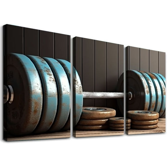 Nawypu s Canvas Print Sport Wall Art Weightlifting Poster Gym Training Exercise Wall Decor Black and blue Painting 12''x16''X3 Panels