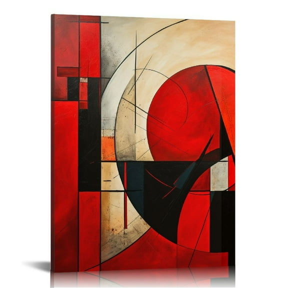 Nawypu sechars Geometric Wall Decoration Abstract Circle Painting Canvas Wall Art Modern Black and Red Geometry Artwork Framed for Home Bedroom Kitchen