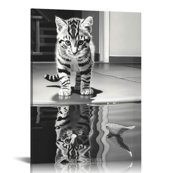 Nawypu wall art for office motivational posters Small Cat Pictures Big Tiger Canvas Painting Mindset is Everything Print Poster Artwork Wooden Home Decor for Living Room Bedroom Office