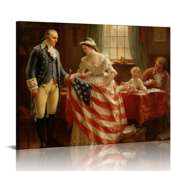 Nawypu woman Sew The American Flag Poster Canvas Print Wall Art Modern Classroom Kitchen Bedroom Room Aesthetics Decoration Framed