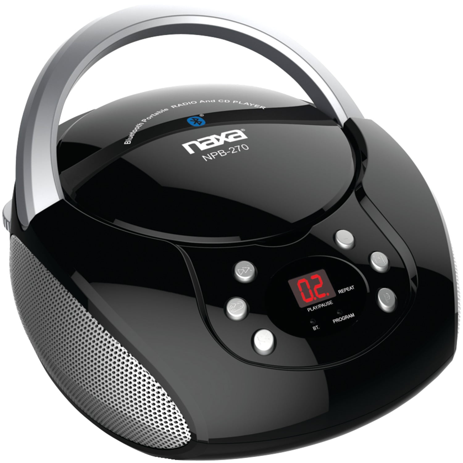 Naxa Bluetooth CD-RW CD-R Streaming Boombox, Black, NPB-270
