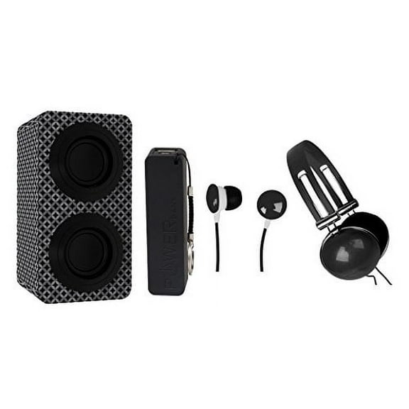 Naxa Electronics NAS-3061A Portable Bluetooth Stereo Speaker Entertainment Pack with Headphones, Earphones and Battery Pack, Black