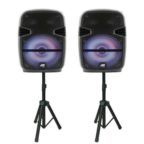 Naxa Electronics NDS-1218D Dual Bluetooth True Wireless Sync Party Speakers with Disco Light Combo, 12-inch, Black