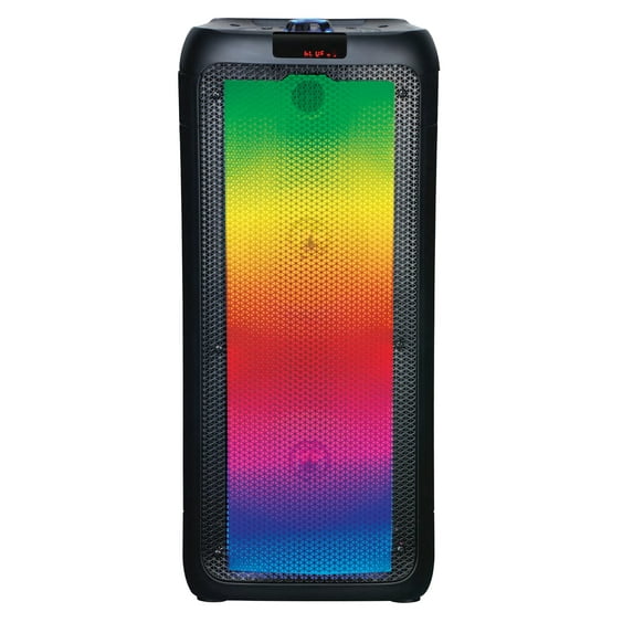 Naxa NDS-8501 Portable Dual 8" Bluetooth Blaze Party Speakers with Full Glow Disco Lights, Up to 2 Hours Play Time, Microphone, FM Tuner, USB Port, MicroSD Card Slot, and 3.5mm Input, Black
