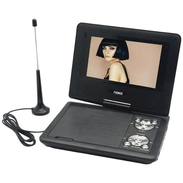 Naxa NPDT-7000 Portable DVD Player - 7" Display - Shiny Black