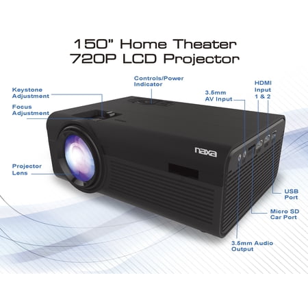 Naxa NVP-2000 150-Inch Home Theater 720p LCD Projector With Bluetooth
