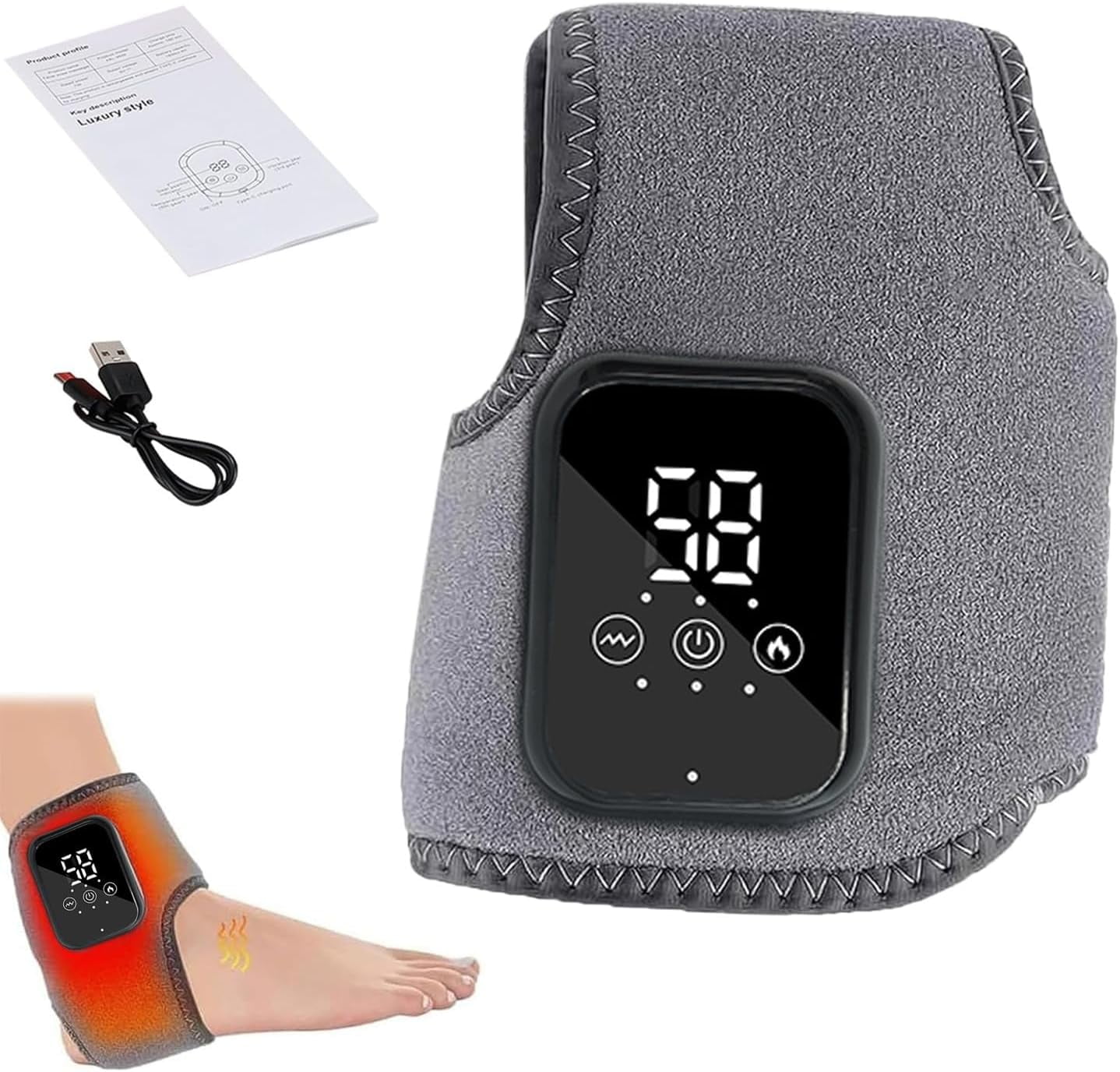 Naxir Foot Revive Massager - Portable Triple Method Ankle Wrap with Heat, 3 Vibration Modes, Lightweight Foot Pain Relief for Home, Office & Travel