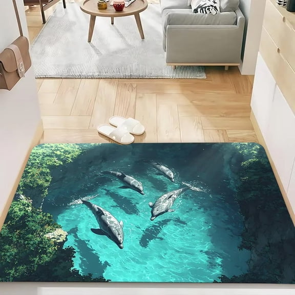 Naxoaeo 3D Dolphin Door Mat, Non-Slip High Absorbent Bathroom Rug, Decorative Entryway Floor Mat with Ocean Animal Print, 20x31 Inch, Machine Washable, Home Decor, Housewarming Gift