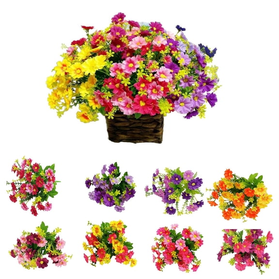 Naxoaeo Artificial Fake Flower Bouquet, Mixed Silk Flowers Arrangement, Realistic Jumping Orchid, Chrysanthemum & Small Daisy Stem, for Home Living Room Table Decor, Wedding Centerpiece, Vase Fillers