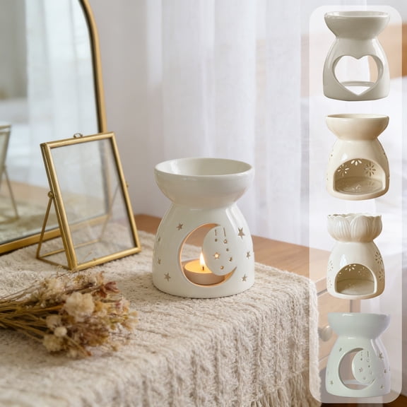 Naxoaeo Ceramic Essential Oil Diffuser, White Tea Light Candle Holder, Wax Melt Warmer, Aromatherapy Burner for Home Decor, Living Room Tabletop, Relaxation Gift