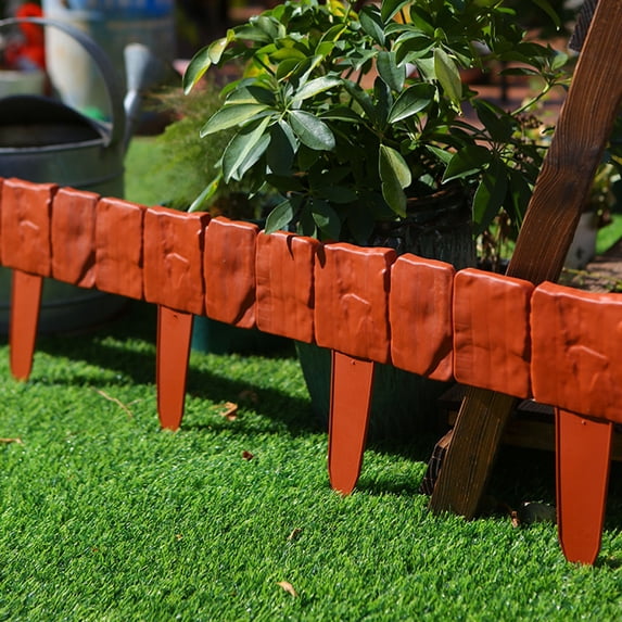 Naxoaeo 10PCS Plastic Garden Edging Stone-Look Border-Decorative Flower Bed Fence for Landscaping, Set of 10 Terracotta Interlocking Lawn Stakes by Pure Garden