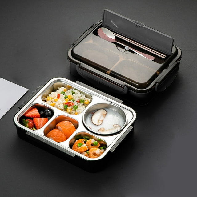 Naxoaeo Clearance 304 Stainless Steel Bento Box for Adults - Lunch Box Containers with 5 Compartments, Condiment Container & Seal Locks for Work Food Storage - Metal Lunch Box for Adults, Men, Women