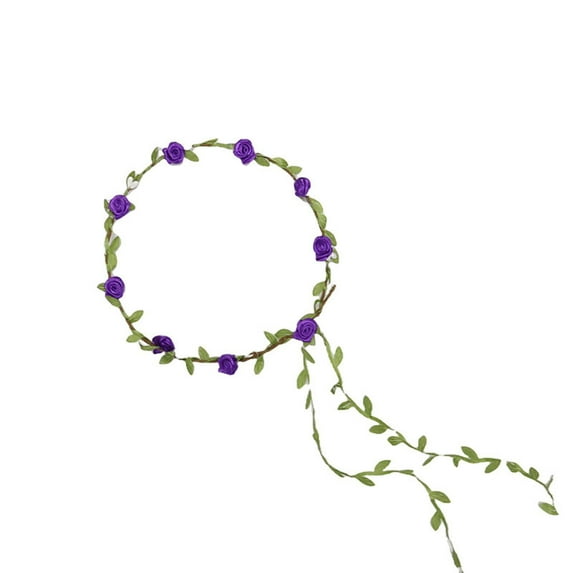 Naxoaeo Bloomy Women Rose Floral Crown Hair Wreath Leave Flower Headband with Adjustable Ribbon (Champagne)