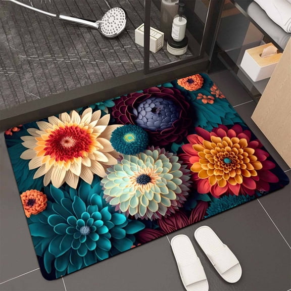 Naxoaeo Colorful Boho Floral Kitchen Rugs Mats for Floor Bohemian Vintage Flower Kitchen Rug Anti Fatigue Non Slip Cushioned Comfort Standing Mat