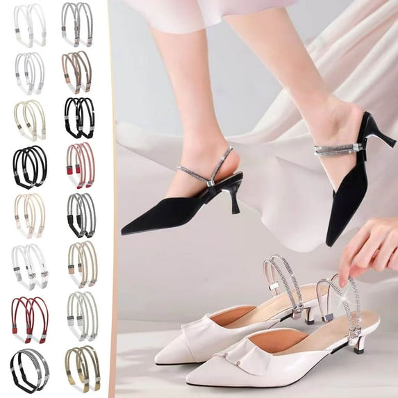Naxoaeo Clearance Elastic Shoe Ankle Straps, Elastic High Heels Shoe Straps, Rhinestone Elastic Shoe Ankle Straps, Detachable High Heels Shoe Strap, Heel Straps for High Heels Loose Shoes