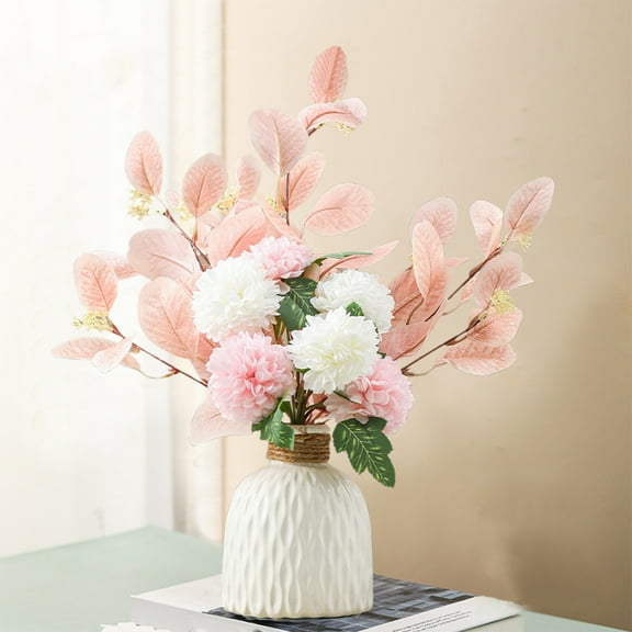 Naxoaeo Fake Flowers with Vase, Silk Roses and dandelions Artificial Flowers in Vase, Faux Flower Arrangement with Vase Suitable for Home office Decoration, Dining Table Centerpiece