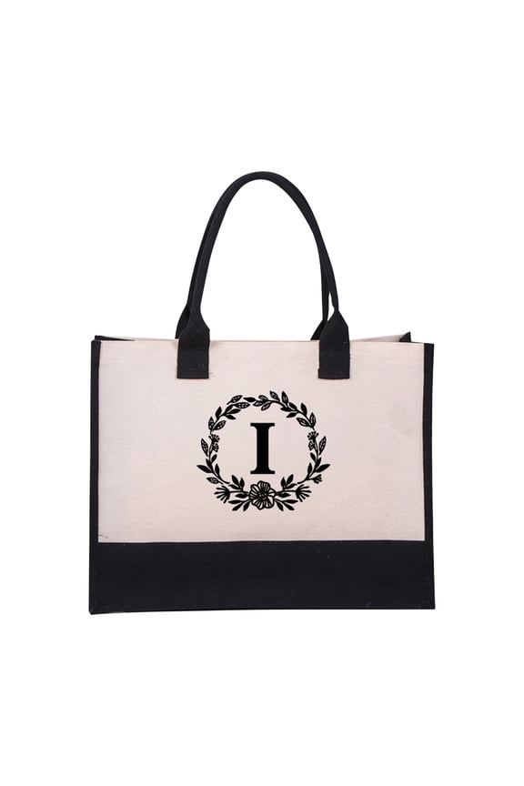 Naxoaeo Initial Canvas Tote Bag, Personalized Present Bag, Suitable for Wedding, Birthday, Beach, Holiday, is a Great Gift for Women, Mom, Teachers, Friends, Bridesmaids (Letter A-Z )
