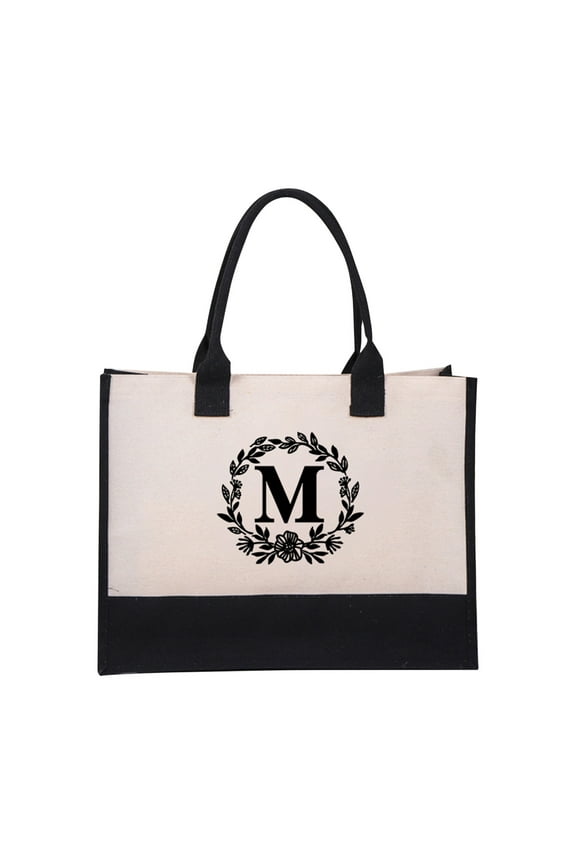 Initial Canvas Tote Bag, Personalized Present Bag, Suitable for Wedding, Birthday, Beach, Holiday, is a Great Gift for Women, Mom, Teachers, Friends, Bridesmaids (Letter A-Z )