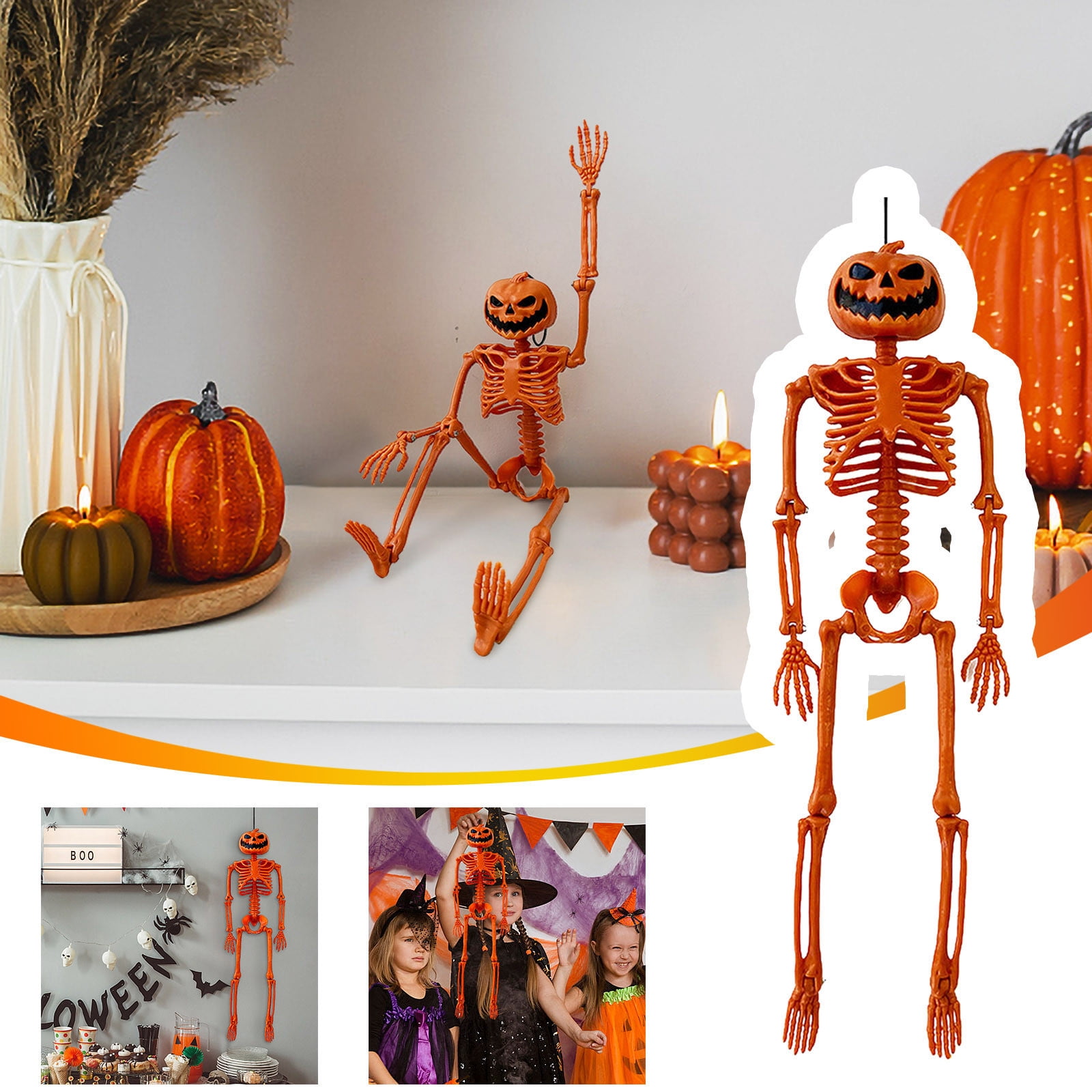 Naxoaeo Clearance Posable Plastic Skeleton,Halloween Pumpkin Skeleton