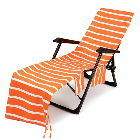 Naxoaeo Stripe Lounge Chair Beach Towel Cover Chaise Lounge Chair Cover Towel with Pockets No Sliding Beach Towel for Sun Lounger Hotel Vacation Sunbathing- 84.6" x 29.5"