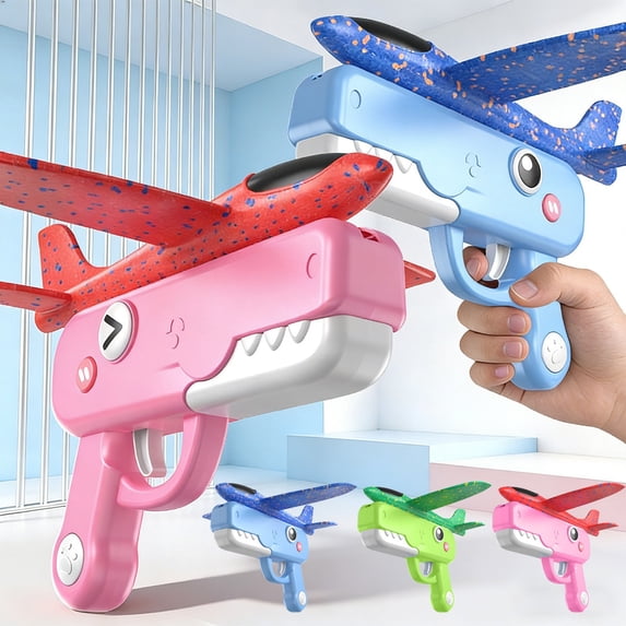 Naxoaeo Dinosaur Foam Aircraft Launcher, Outdoor Hand Throw Glider Toy, Soft Ejection Plane with Launcher, Gift, Flying Toy, 2 Modes, 20m Range