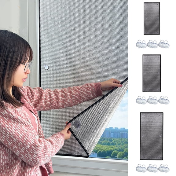 Naxoaeo Double-Sided Aluminum Foil Heat Insulation Film, Reflective Window Sun Shade, Car Windshield Sunscreen, Easy Install with Suction Cups & Grommets, UV & Heat Block for Home, Office, Car